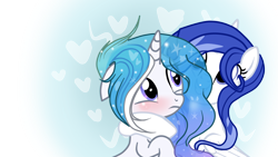 Size: 1280x720 | Tagged: safe, artist:applerougi, oc, oc only, oc:princess silverlay, pony, unicorn, female, hug, mare