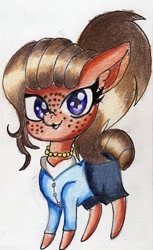 Size: 240x392 | Tagged: safe, artist:luxiwind, derpibooru import, oc, oc:metal glass, earth pony, pony, chibi, clothes, female, mare, solo, traditional art