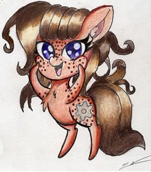 Size: 310x353 | Tagged: safe, artist:luxiwind, derpibooru import, oc, oc:metal glass, earth pony, pony, chibi, female, happy, mare, solo, traditional art