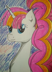 Size: 783x1080 | Tagged: safe, artist:onlymeequestrian, oc, oc only, oc:brightfull flux, pony, unicorn, solo, traditional art