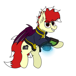 Size: 3000x3000 | Tagged: safe, artist:aaathebap, oc, oc:aaaaaaaaaaa, bat pony, pony, fallout equestria, clothes, fallout, looking at you, male, pipbuck, power hoof, simple background, solo, transparent background, vault suit