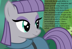 Size: 1050x720 | Tagged: safe, edit, edited screencap, screencap, maud pie, pony, rock solid friendship, cropped, for science, promethium (element), smiling, speech, that pony sure does love rocks, when she smiles