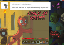 Size: 1132x800 | Tagged: safe, artist:crispokefan, button mash, oc, oc:pun, pony, zombie, ask, ask pun, minecraft