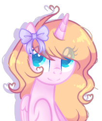 Size: 680x807 | Tagged: safe, artist:poppyglowest, derpibooru import, oc, oc only, alicorn, pony, alicorn oc, base used, bow, bust, eye clipping through hair, female, hair bow, mare, portrait, simple background, solo, transparent background