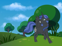 Size: 2880x2160 | Tagged: safe, artist:jackiebloom, oc, oc only, oc:magestic midknight, alicorn, pony, g1, alicorn oc, g4 to g1, generation leap, solo, style emulation