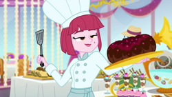 Size: 1920x1080 | Tagged: safe, screencap, better together, equestria girls, spring breakdown, bundt cake (food), cake, food, puffed pastry, temptation, toque