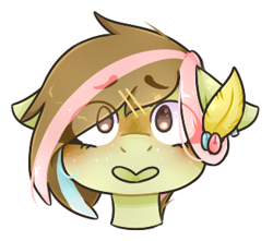 Size: 327x289 | Tagged: safe, artist:honkinoo, oc, oc:pastel cream, pegasus, pony, bust, eye clipping through hair, feather, female, mare, simple background, solo, transparent background