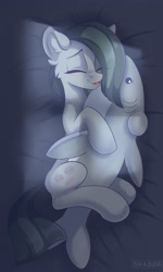 Size: 1500x2500 | Tagged: safe, artist:php97, marble pie, earth pony, pony, shark, bed, blushing, eyes closed, female, hug, mare, night, plushie, shark plushie, solo