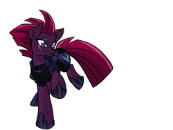 Size: 1200x900 | Tagged: safe, artist:mad'n evil, tempest shadow, pony, armor, broken horn, eye scar, female, horn, mare, raised hoof, scar, simple background, solo