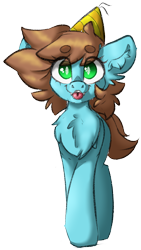 Size: 1332x2368 | Tagged: safe, artist:itsspoopsb, artist:spoopygander, edit, oc, oc only, oc:neko, earth pony, pony, :p, chest fluff, ear fluff, earth pony oc, fangs, female, hat, looking at you, mare, party hat, simple background, solo, tongue out, transparent background