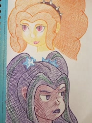 Size: 1536x2048 | Tagged: safe, artist:feathered_angel, artist:tethered-angel, adagio dazzle, aria blaze, equestria girls, ink, traditional art