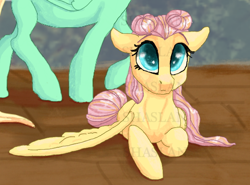 Size: 650x480 | Tagged: safe, artist:shaslan, fluttershy, zephyr breeze, pegasus, pony, alternate hairstyle, makeover, obtrusive watermark, offscreen character, watermark