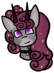 Size: 400x531 | Tagged: safe, artist:hunterthewastelander, oc, oc only, bicorn, pony, bust, collar, ethereal mane, simple background, smiling, solo, starry mane, transparent background