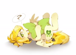 Size: 2480x1787 | Tagged: safe, artist:share dast, oc, oc:dandelion blossom, pegasus, pony, :p, pillow, question mark, solo, tongue out