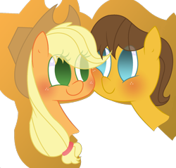 Size: 1280x1224 | Tagged: safe, artist:mcnuggyy, artist:xsugarcrystalx, applejack, caramel, earth pony, pony, art theft, carajack, female, male, shipping, straight, trace