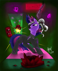 Size: 1280x1559 | Tagged: safe, artist:elbenjaftw, derpibooru import, twilight sparkle, pony, robot, alert, camera, future twilight, gun, intruder, weapon