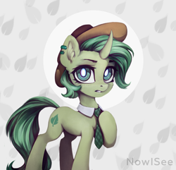 Size: 2161x2086 | Tagged: safe, artist:inowiseei, derpibooru import, oc, oc only, oc:peppermint, pony, unicorn, female, hat, mare, necktie, solo