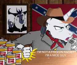 Size: 855x730 | Tagged: safe, derpibooru import, chancellor neighsay, storm king, my little pony: the movie, angry, cans.wav, confederate flag, parody, radio graffiti, the man they call ghost, true capitalist radio