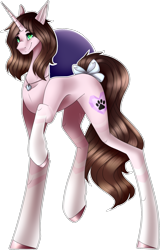 Size: 1311x2049 | Tagged: safe, artist:enderblackwings, oc, oc:cindy, pony, unicorn, bow, colored hooves, female, impossibly long legs, jewelry, long legs, mare, necklace, paw prints, simple background, smiling, socks (coat marking), solo, tail bow, transparent background