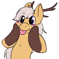 Size: 512x512 | Tagged: source needed, safe, artist:wishwasher, derpibooru import, oc, oc only, oc:antler pone, original species, pony, :p, antlers, chest fluff, clothes, cute, female, happy, silly, simple background, smiling, socks, solo, tongue out, transparent background