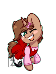 Size: 1500x2000 | Tagged: safe, artist:cleoziep, oc, oc only, oc:heroic armour, pony, unicorn, alternate hairstyle, blushing, clothes, crossdressing, dress, fake eyelashes, femboy, male, mary janes, ribbon, shoes, simple background, smiling, socks, solo, teenager, transparent background