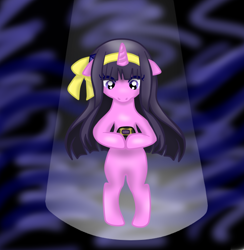 Size: 600x616 | Tagged: safe, artist:purpleloverpony, pony, unicorn, bipedal, charm, female, floppy ears, hair ribbon, hoof hold, jewelpet, lady jewelpet, lillian (lady jewelpet), mare, music box, ponified, sanrio, sega, solo