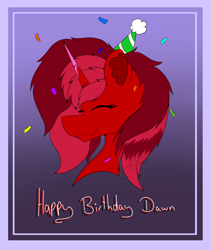 Size: 1068x1263 | Tagged: safe, artist:chazmazda, oc, oc only, pony, unicorn, birthday, birthday gift, bust, colored, flat colors, happy birthday, portrait, present, solo