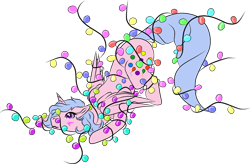 Size: 1024x672 | Tagged: safe, oc, oc:sugarless bubblegum, alicorn, pony, alicorn oc, christmas, christmas lights, face down ass up, holiday, simple background, tangled up, transparent background