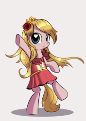 Size: 4617x6517 | Tagged: safe, artist:gsphere, artist:midwestbrony, derpibooru import, oc, oc only, pony, semi-anthro, absurd resolution, bipedal, clothes, crown, cute, denmark, dress, female, flower, flower in hair, heart eyes, jewelry, looking at you, mare, nation ponies, ponified, regalia, rose, simple background, smiling, smiling at you, solo, standing, standing on one leg, switzerland, waving, white background, wingding eyes