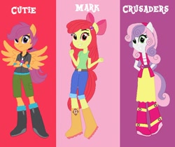 Size: 600x505 | Tagged: safe, artist:sarahgdo, apple bloom, scootaloo, sweetie belle, equestria girls, base used, cutie mark crusaders, ponied up