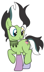 Size: 1569x2530 | Tagged: safe, artist:pegasski, artist:rukemon, oc, oc only, oc:haunted stiches, earth pony, pony, base used, commission, female, frankenpony, frankenstein's monster, heterochromia, mare, multicolored hair, raised hoof, raised leg, simple background, solo, stitches, transparent background