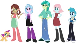 Size: 900x505 | Tagged: safe, artist:gouhlsrule, artist:sarahgdo, artist:selenaede, gallus, ocellus, sandbar, silverstream, smolder, yona, dog, human, equestria girls, base used, clothes, eqg promo pose set, equestria girls style, equestria girls-ified, leg warmers, shoes, student six