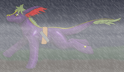 Size: 1032x601 | Tagged: safe, artist:chili19, oc, oc only, earth pony, pony, earth pony oc, leonine tail, rain, running, solo