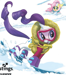 Size: 655x745 | Tagged: safe, idw, fluttershy, rarity, pegasus, pony, unicorn, spoiler:comic, spoiler:comic03, clothes, duo, jacket, parka, ski goggles, skiing, snow, windswept mane, winter