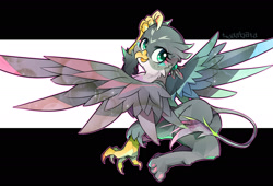 Size: 1800x1221 | Tagged: safe, artist:tyuubatu, derpibooru import, gabby, griffon, abstract background, claws, cute, female, paws, solo, underpaw, wings