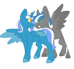 Size: 969x899 | Tagged: safe, artist:p-kicreations, oc, oc only, oc:cloud zapper, oc:fleurbelle, alicorn, pegasus, looking into each others eyes, shipping, simple background, transparent background