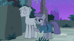 Size: 1366x768 | Tagged: safe, screencap, maud pie, mudbriar, pony, student counsel, discovery family logo, night, petrification, rockbriar, statue