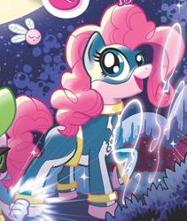 Size: 482x570 | Tagged: safe, idw, pinkie pie, earth pony, parasprite, pony, spoiler:comic, spoiler:comic03, superhero