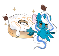 Size: 1280x1214 | Tagged: safe, alternate version, artist:gitsudoptions, oc, oc only, oc:fleurbelle, adorabelle, blushing, bow, chibi, cute, donut, food, hair bow, simple background, solo, sparkles, transparent background