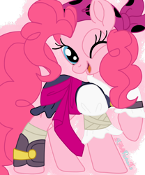 Size: 1024x1229 | Tagged: safe, artist:xxfluffypachirisuxx, derpibooru import, pinkie pie, earth pony, pony, one eye closed, pirate pinkie pie, solo, wink