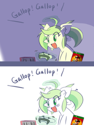 Size: 750x1000 | Tagged: safe, artist:rvceric, derpibooru import, oc, oc:emerald green, pony, 2 panel comic, bags under eyes, clock, comic, cute, gaming, red dead redemption 2, tired, xbox one