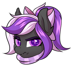 Size: 2000x2000 | Tagged: safe, artist:ask-colorsound, oc, oc only, oc:nightwalker, pony, bow, clothes, emotes, fangs, frown, hair bow, looking at you, scarf, simple background, slit eyes, transparent background