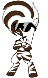 Size: 669x1090 | Tagged: safe, artist:dylanf3, oc, oc only, oc:shansai, zebra, base used, bipedal, crossed arms, simple background, solo, sunglasses, transparent background, zebra oc