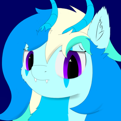 Size: 1000x1000 | Tagged: safe, artist:thekamko, derpibooru exclusive, oc, oc only, oc:arctic plasma, dracony, dragon, hybrid, pony, bust, fangs, horns, multicolored hair, sad, solo, worried