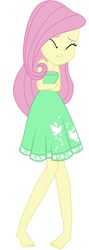 Size: 310x868 | Tagged: safe, artist:marcorois, editor:thomasfan45, fluttershy, human, equestria girls, equestria girls series, street chic, spoiler:eqg series (season 2), bare shoulders, barefoot, clothes, cold, crossed arms, cute, dress, edited vector, eyes closed, feet, female, freezing, geode of fauna, legs, magical geodes, shivering, shyabetes, simple background, solo, vector, white background