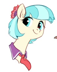 Size: 724x921 | Tagged: safe, artist:luciferamon, coco pommel, earth pony, pony, bust, clothes, cocobetes, cute, female, flower, flower in hair, mare, necktie, portrait, simple background, sketch, solo, white background