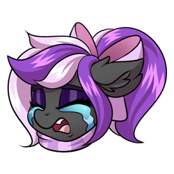 Size: 2000x2000 | Tagged: safe, artist:ask-colorsound, oc, oc only, oc:nightwalker, pony, bow, clothes, crying, emotes, eyes closed, fangs, hair bow, open mouth, scarf, simple background, slit eyes, transparent background