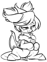 Size: 1024x1355 | Tagged: safe, artist:kellythedrawinguni, derpibooru import, oc, bat pony, pony, coffee cup, cup, female, mare, monochrome, simple background, sitting, solo, transparent background