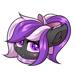 Size: 2000x2000 | Tagged: safe, artist:ask-colorsound, oc, oc only, oc:nightwalker, pony, blushing, bow, clothes, emotes, fangs, hair bow, looking at you, scarf, simple background, slit eyes, transparent background