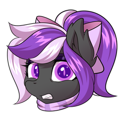 Size: 2000x2000 | Tagged: safe, artist:ask-colorsound, oc, oc only, oc:nightwalker, pony, bow, clothes, emotes, fangs, hair bow, looking at you, scarf, simple background, slit eyes, transparent background